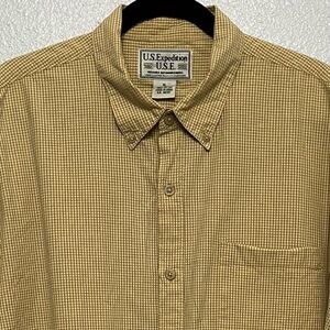 U.S.‎ Expedition Mustard Yellow Men’s XL Cotton Shirt Micro Check Pattern